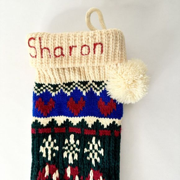 Vintage Pom-Pom Snowflake Chanel Knit Stocking Candy Canes Red Green‎ Blue ￼￼ - Picture 8 of 8